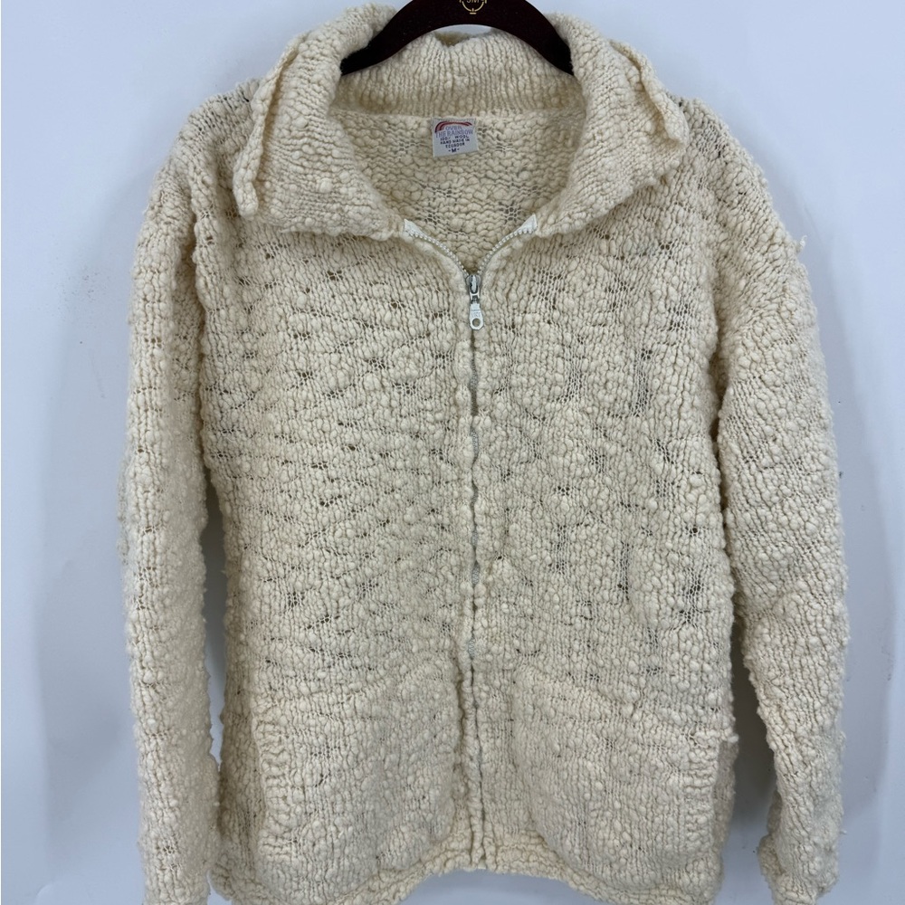 Over The Rainbow vintage handmade 100% wool zip-front cardigan sweater M